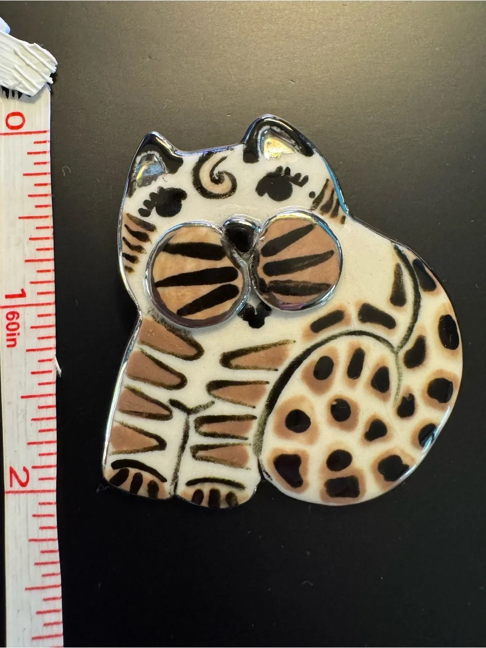 Vintage Hand Painted Ceramic Cat Brooch - Wearable Art